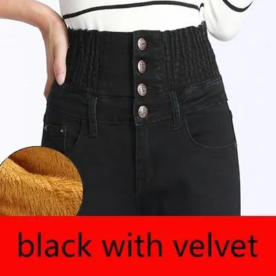 Women Elastic High Waist Skinny Fleece Lined Jegging Jeans.