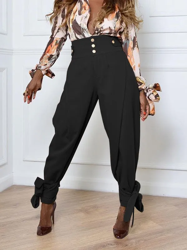 Women's Pants Solid High Waist Single Breasted Cargo Harem Pants