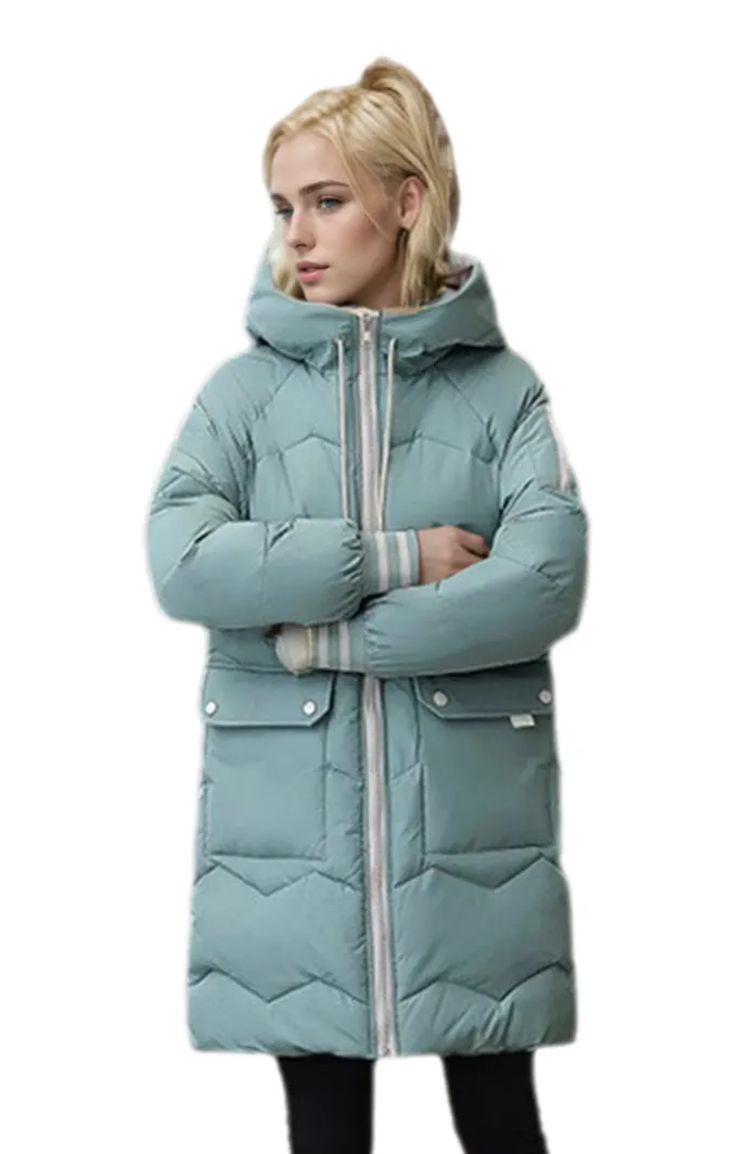 WPJ25004 PU Women's Quilted Long Warm Jacket with Padded Foam