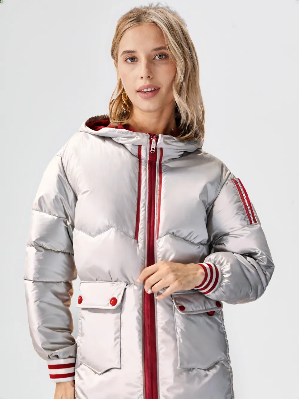 WPJ25004 PU Women's Quilted Long Warm Jacket with Padded Foam