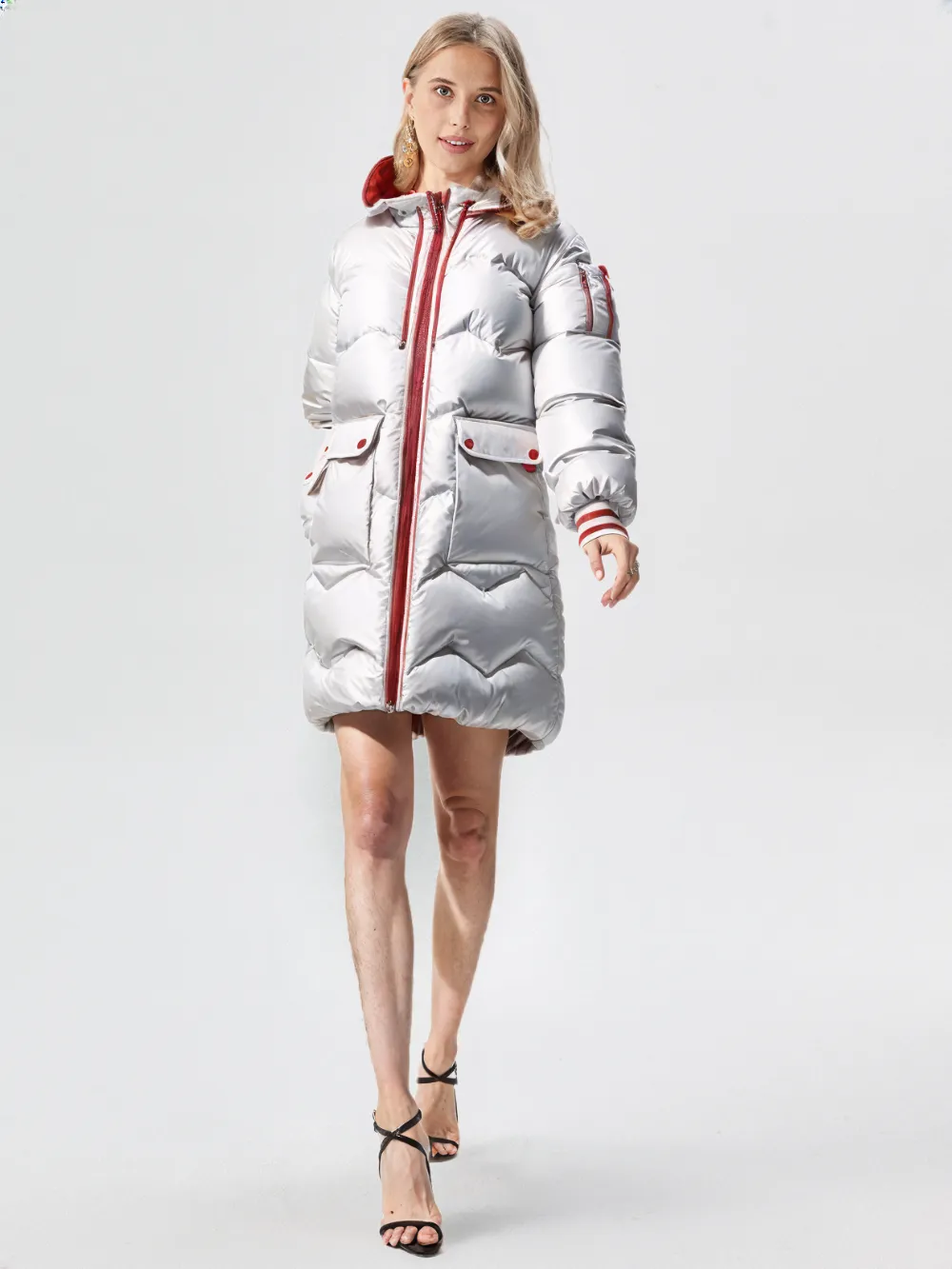 WPJ25004 PU Women's Quilted Long Warm Jacket with Padded Foam
