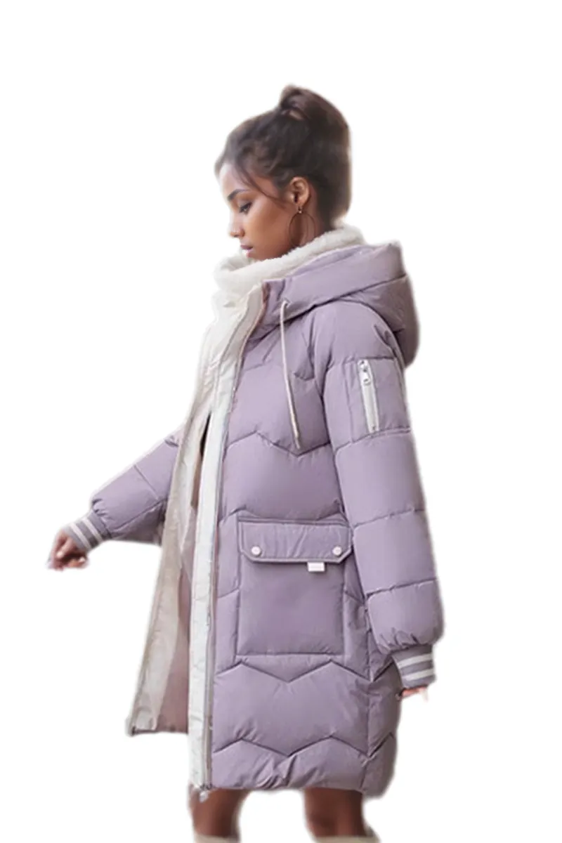 WPJ25004 PU Women's Quilted Long Warm Jacket with Padded Foam