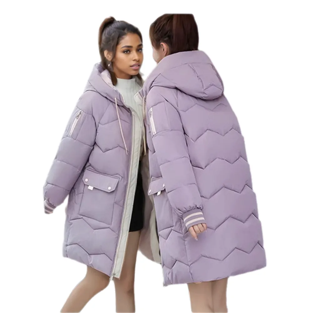 WPJ25004 PU Women's Quilted Long Warm Jacket with Padded Foam
