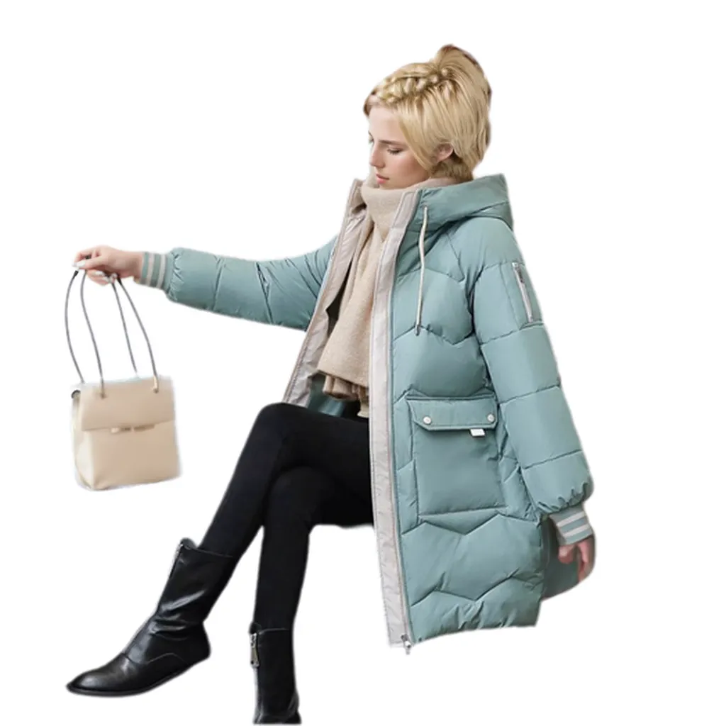 WPJ25004 PU Women's Quilted Long Warm Jacket with Padded Foam