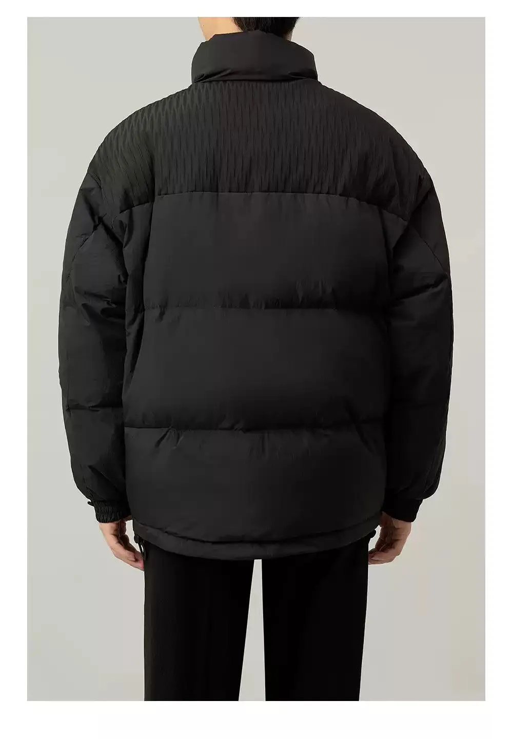 Zhou Stand Collar Textured Contrast Down Jacket