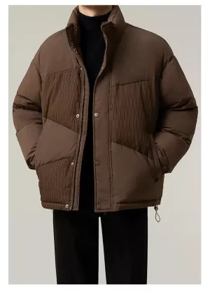 Zhou Stand Collar Textured Contrast Down Jacket